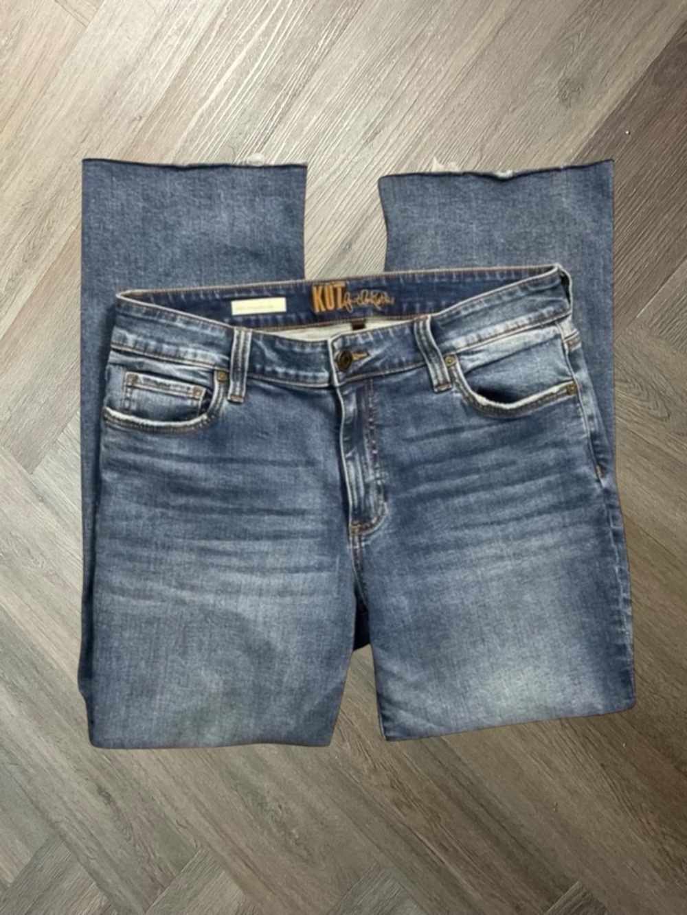 KUT from the Kloth Nikki Mid Rise Ankle Flare Frayed Denim Jeans Womens 12 Blue